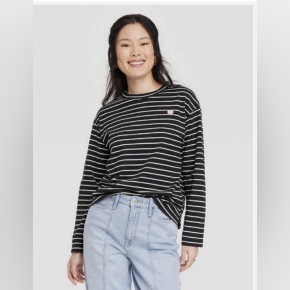 a new day Black and White Striped Long Sleeve Tee